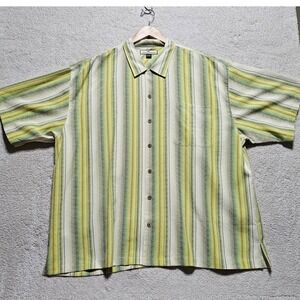 Tommy Bahama‎ XXL Silk Button Down Shirt Green Striped Short Sleeve Menswear